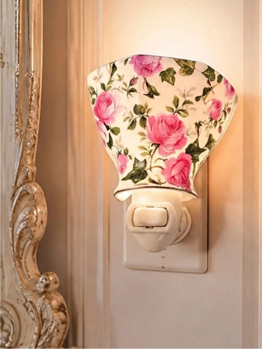 Vintage Madison Max Rose Chintz Porcelain Night Light Coquette Grand Millennial